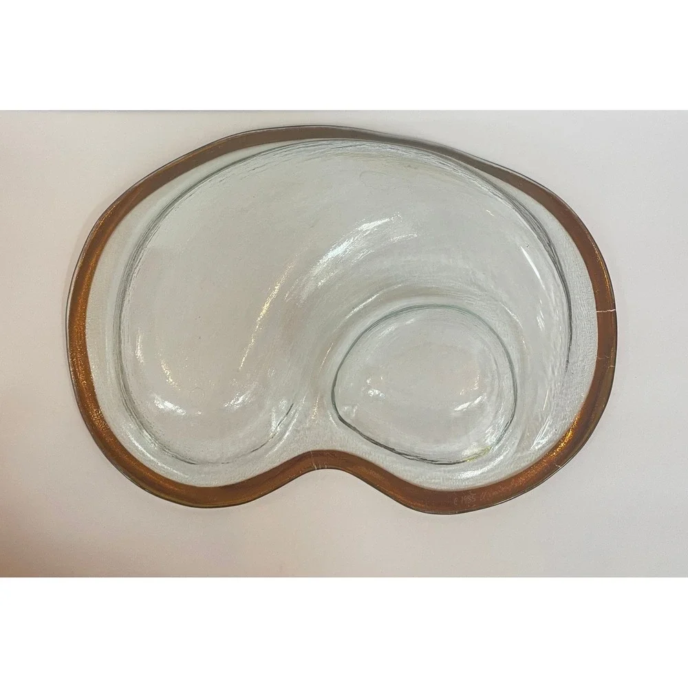 RARE Annieglass Roman Antique‎ Gold Rim Chip and Dip Server Signed 1985 Vintage